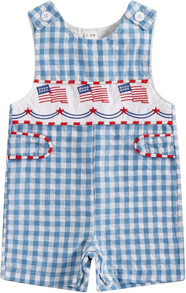 YINGISFITM My First 4th of July Baby Boy Girl Outfit Newborn Sleeveless American Flag Overalls Ro... | Amazon (US)
