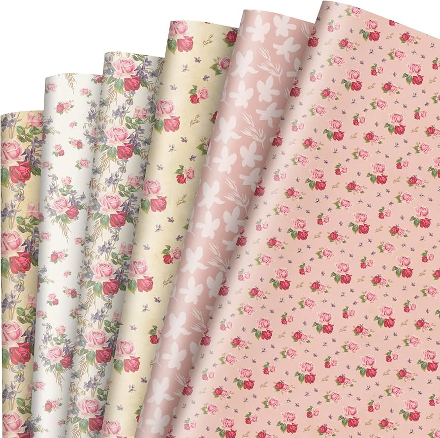 Whaline 12 Sheet Vintage Floral Wrapping Paper Spring Retro Flower Gift Wrap Paper 27.6 x 19.7 In... | Amazon (US)