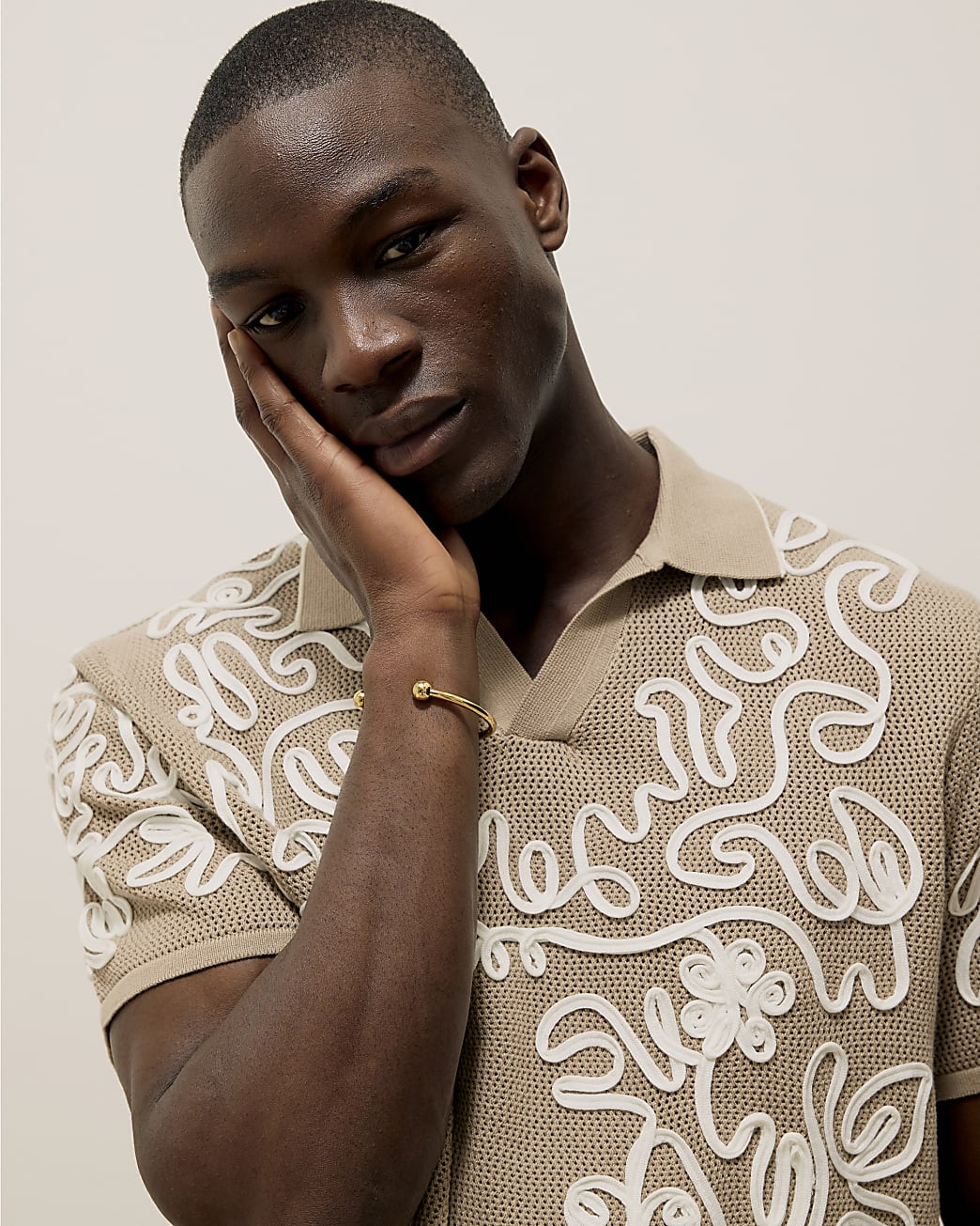 Stone Crochet Embroidered Polo Shirt | River Island UK & IE