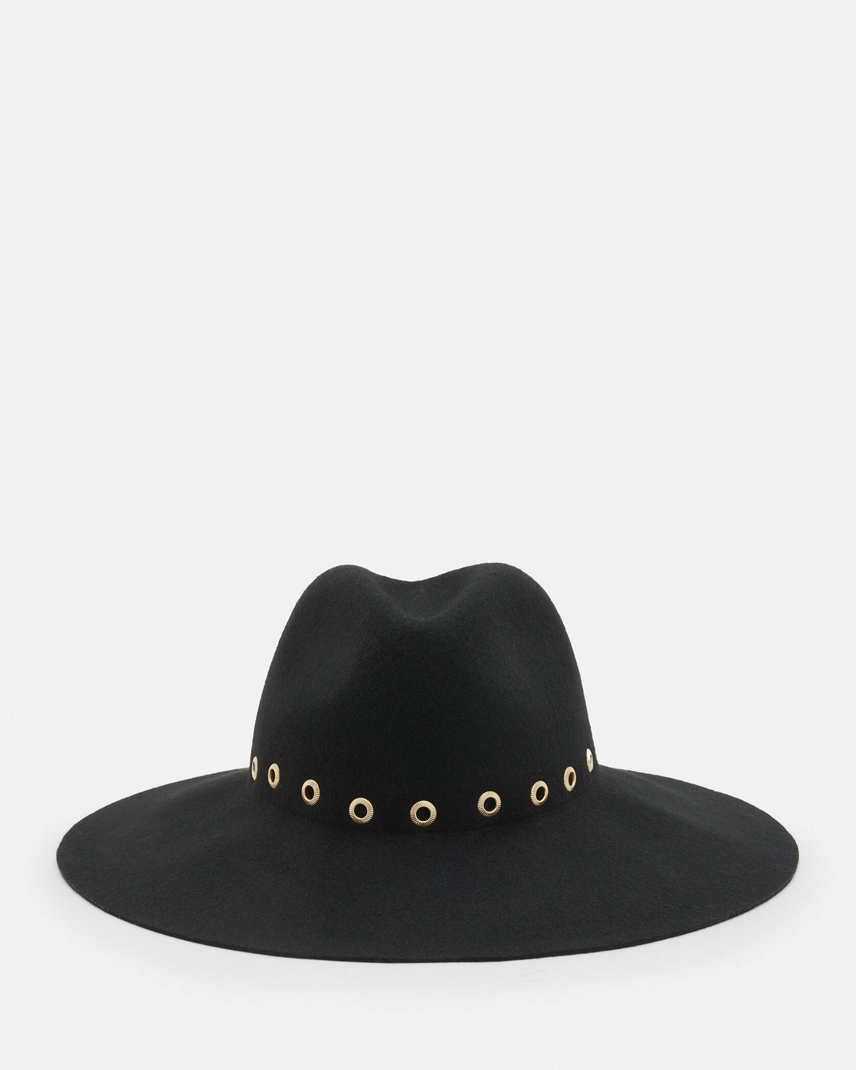 Whitley Textured Eyelet Wool Fedora BLACK/WARM BRASS | ALLSAINTS | AllSaints UK