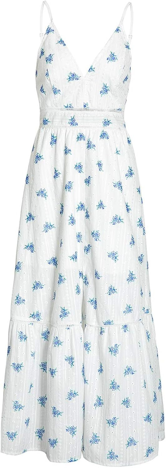 BerryGo Women's Embroidery Pearl Button Down Dress V Neck Spaghetti Strap Maxi Dress | Amazon (US)