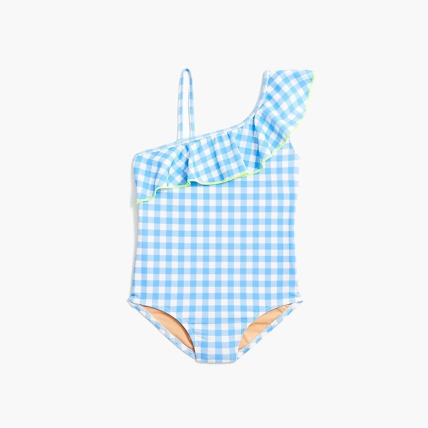 Girls' gingham one-shoulder one-piece swimsuit | J.Crew Factory