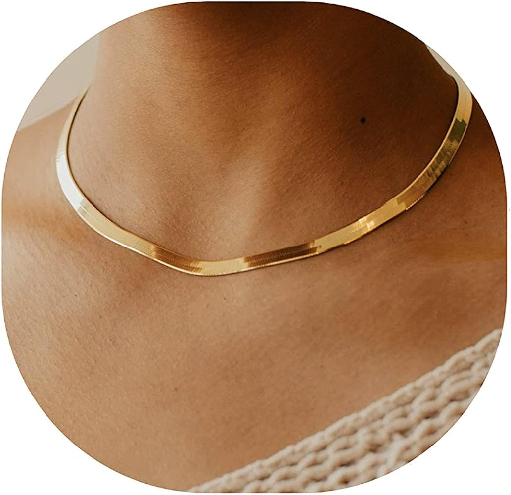 DEARMAY 14K Gold Necklaces for Women, Dainty Gold Herringbone Choker Necklace for Women Thin Laye... | Amazon (US)