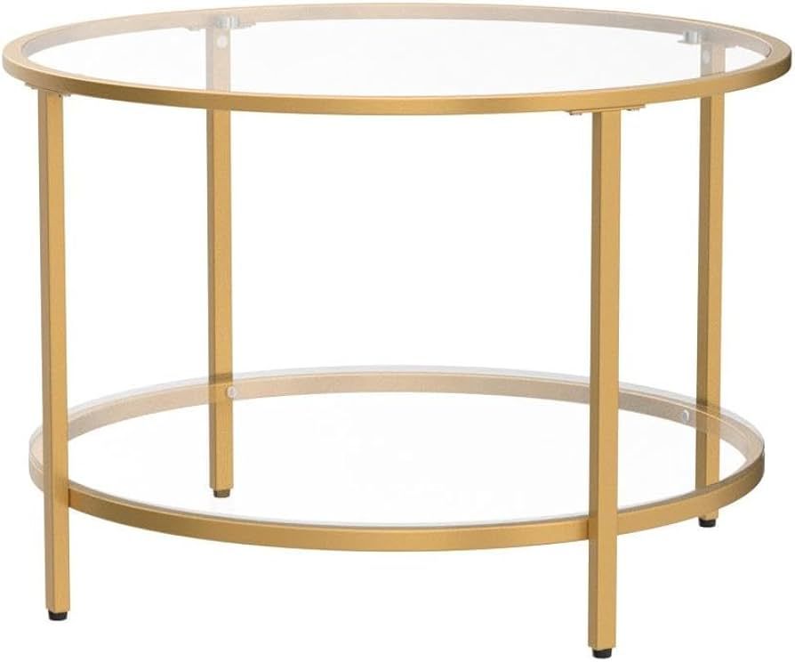 VINGLI Glass Coffee Table, 25.6" Round Champagne Gold Coffee Tables for Living Room, 2-Tier Glass... | Amazon (US)