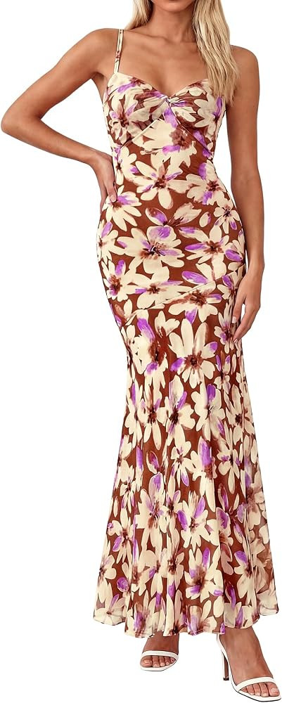 BTFBM Summer Dresses for Women 2026 Spaghetti Straps Sundress Twist Knot Mesh Mermaid Wedding Gue... | Amazon (US)