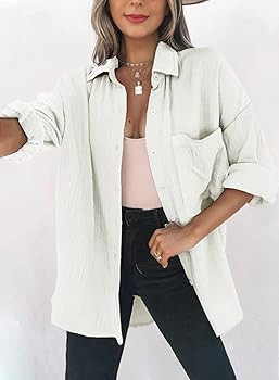 Dokotoo Womens Color Block Button Down Shirts Long Sleeve Oversized Boyfriend Blouses Tops | Amazon (US)