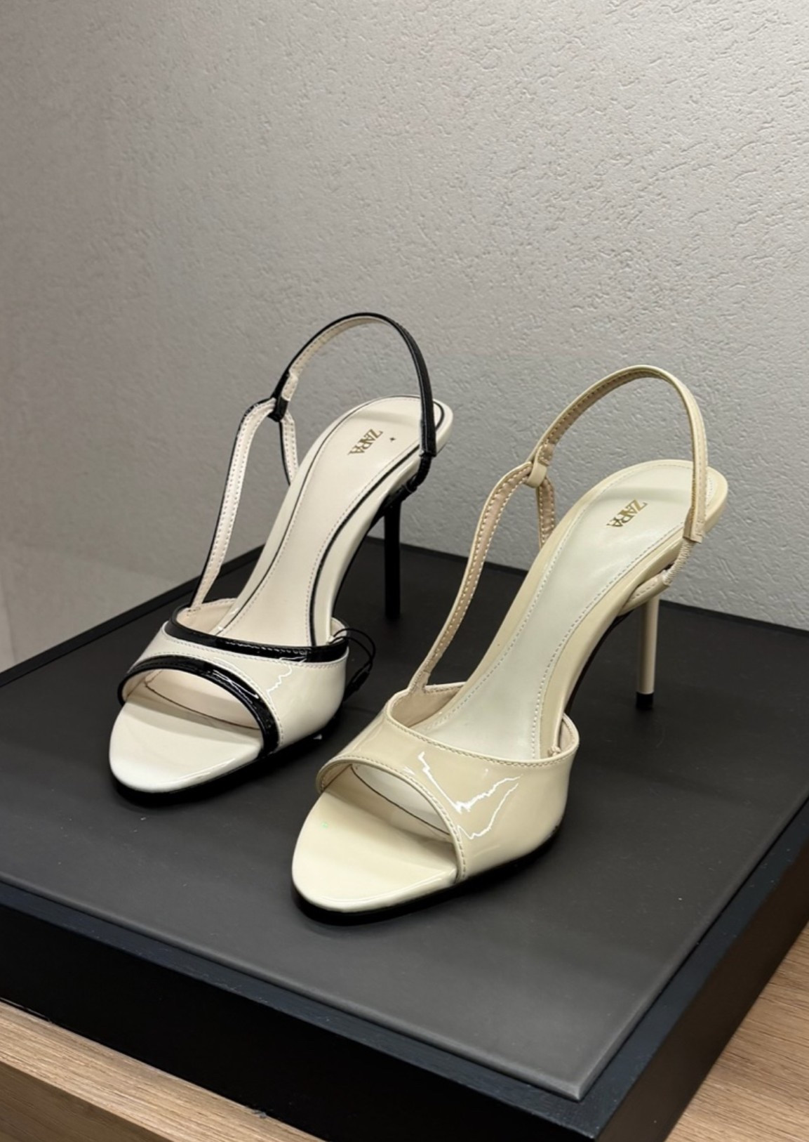 Patent leather open toe heels! Black trim is a fall statement shoe!

#LTKootd