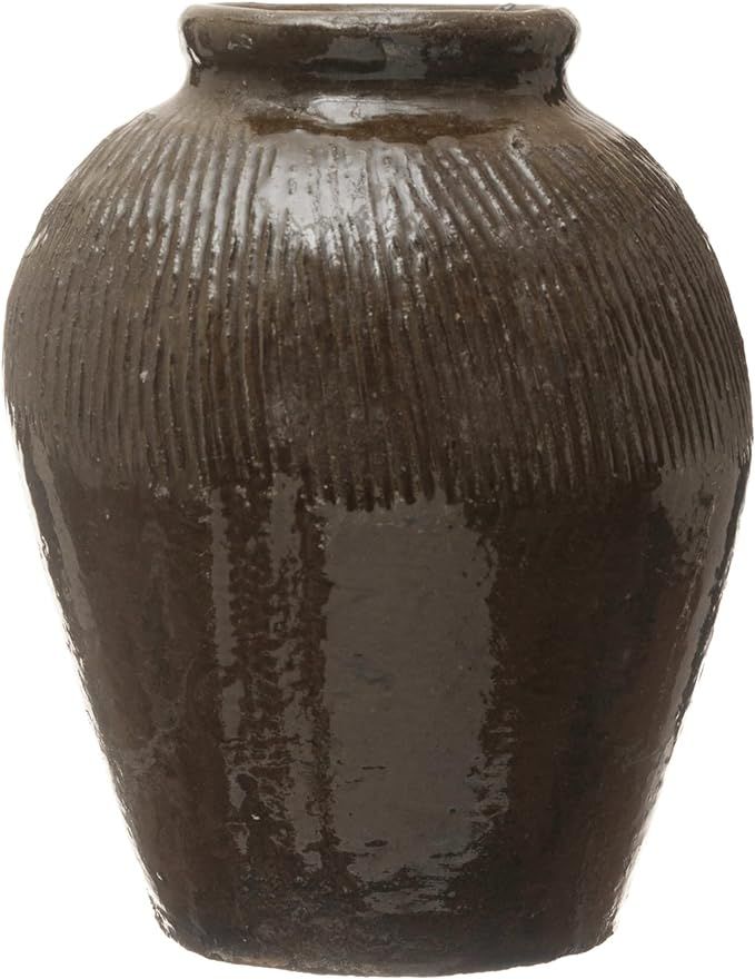 Bloomingville Creative Co-Op Found Decorative Textured Clay Jar, Brown Reactive Glaze, 9'' | Amazon (US)
