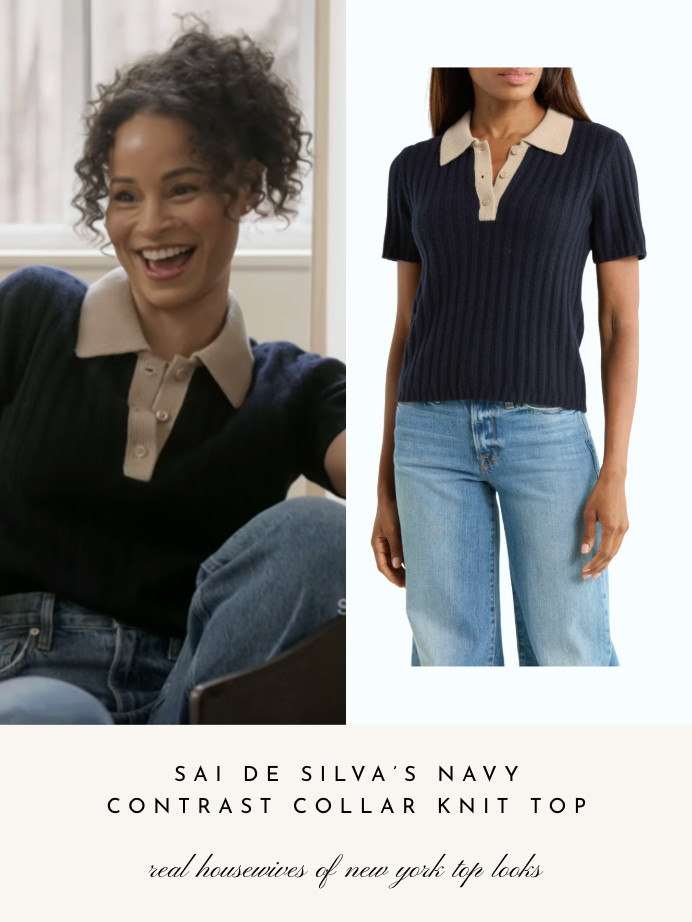 Sai De Silva's Navy Contrast Collar Knit Top 

 