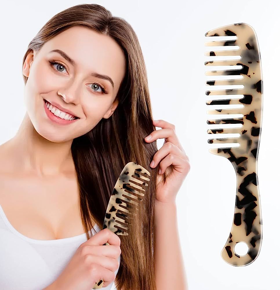 Large Wide Tooth Hair Comb, LADYAMZ [Tortoise Shell] Cellulose Acetate Round Tooth Comb for Strai... | Amazon (US)