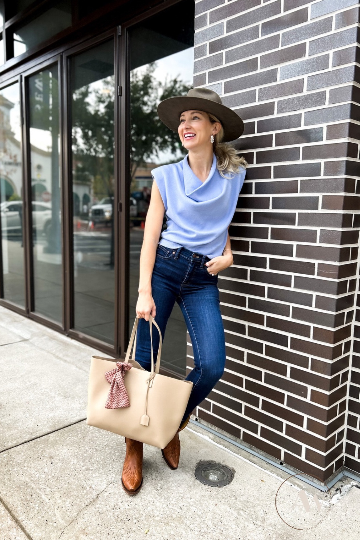 Madewell high rise jeans and a cowl neck top! Short cowboy boots! Ysl leather tote back in stock!

#LTKSeasonal #LTKshoecrush #LTKitbag