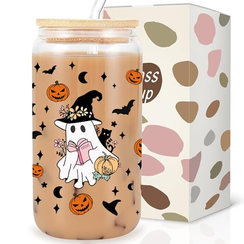 Spooky Ghost Reader Halloween Cup - 16 Oz Iced Coffee Cup With Lid Straw, Pumpkin Ghost Skull Gifts For Women | Amazon (US)