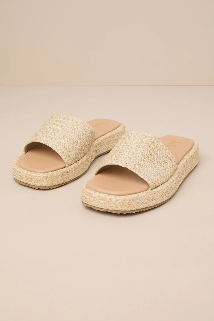 Lolani Natural Raffia Platform Slide Sandals | Lulus