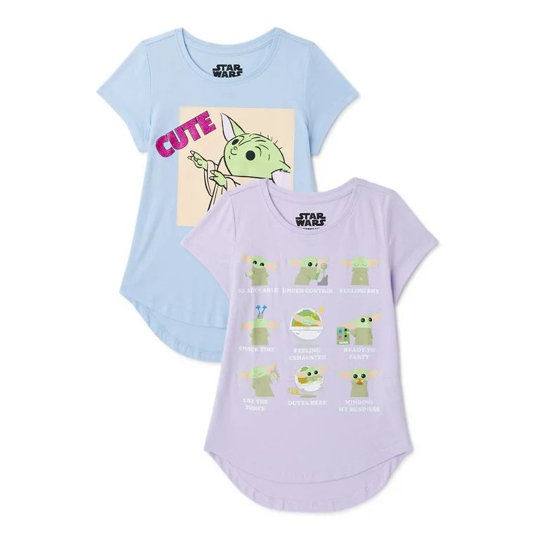 Star Wars Girls Baby Yoda Glitter Graphic T-Shirts, 2-Pack, Sizes 4-18 | Walmart (US)