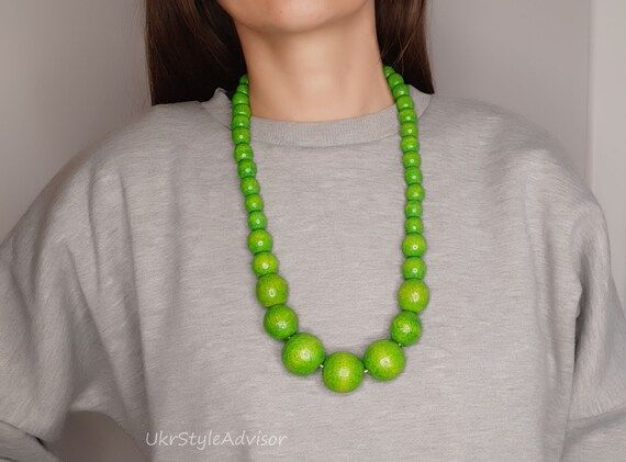 Chunky Green Necklace Bright Green Bead Necklace Wooden | Etsy | Etsy (US)