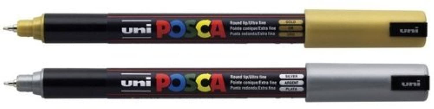 posca Authentic Marker Set, 2 Silver & Gold Professional Grade Paint Markers with 1MR Extra Fine ... | Amazon (US)