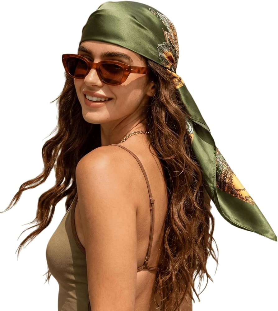35\u201d Large Square Satin Head Scarf - 1Pcs Satin Hair Scarf Silk Bandana Head Wraps For Women | Amazon (US)