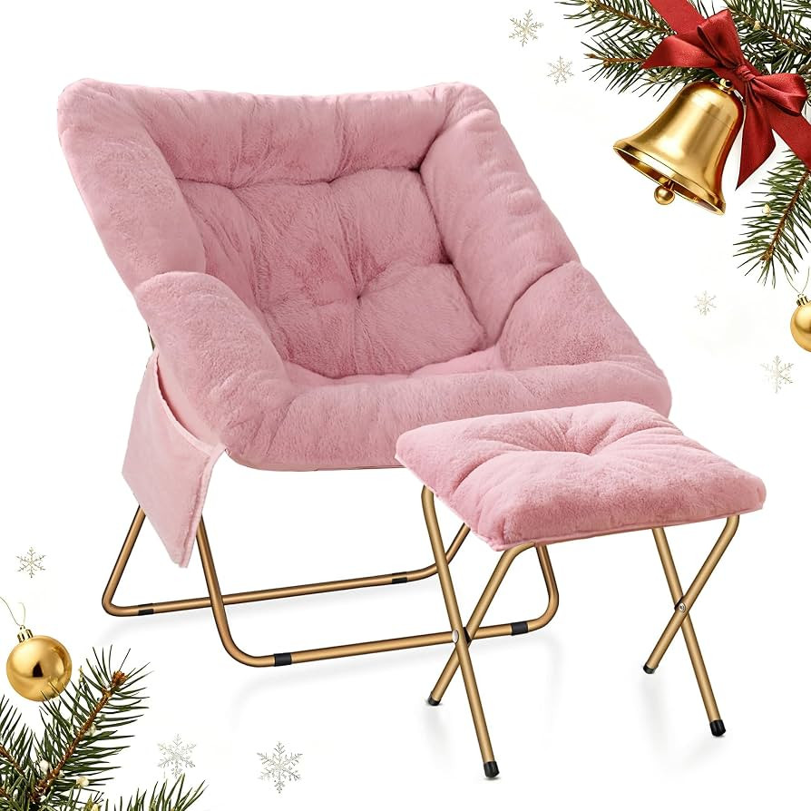 Comfy Saucer Chair for Adults, Foldable Living Room Chairs, Soft Faux Fur Lounge Chair for Bedroo... | Amazon (US)
