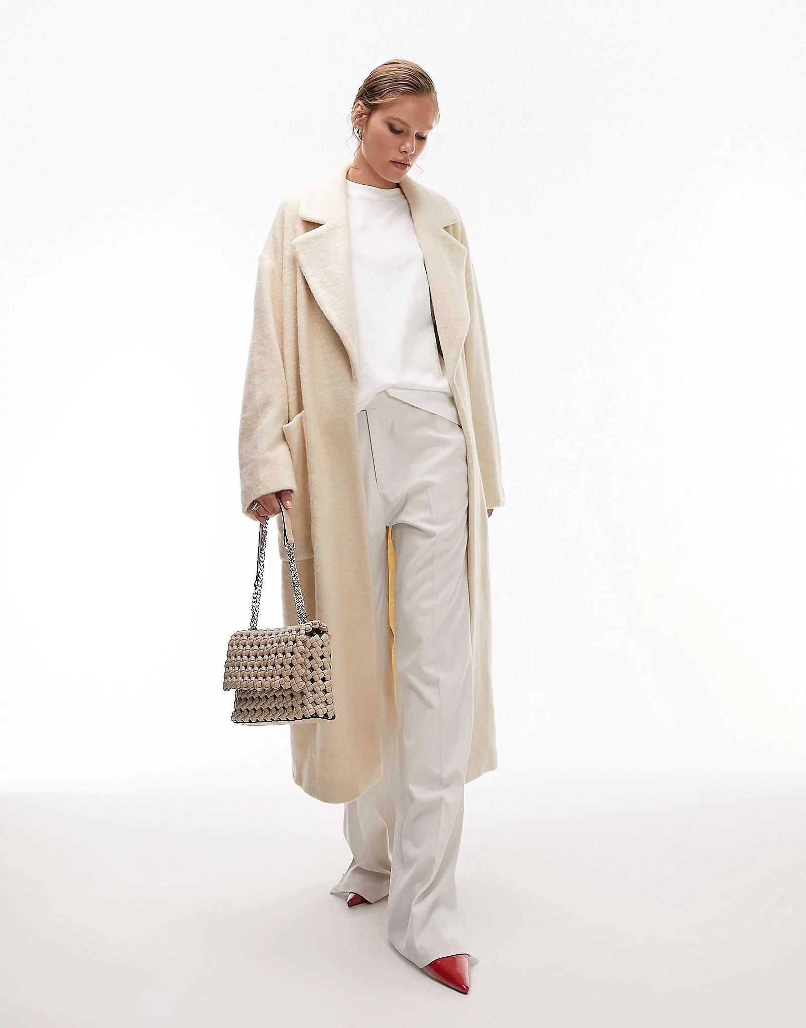 Topshop brushed chuck-on coat with patch pockets in off-white | ASOS (Global)