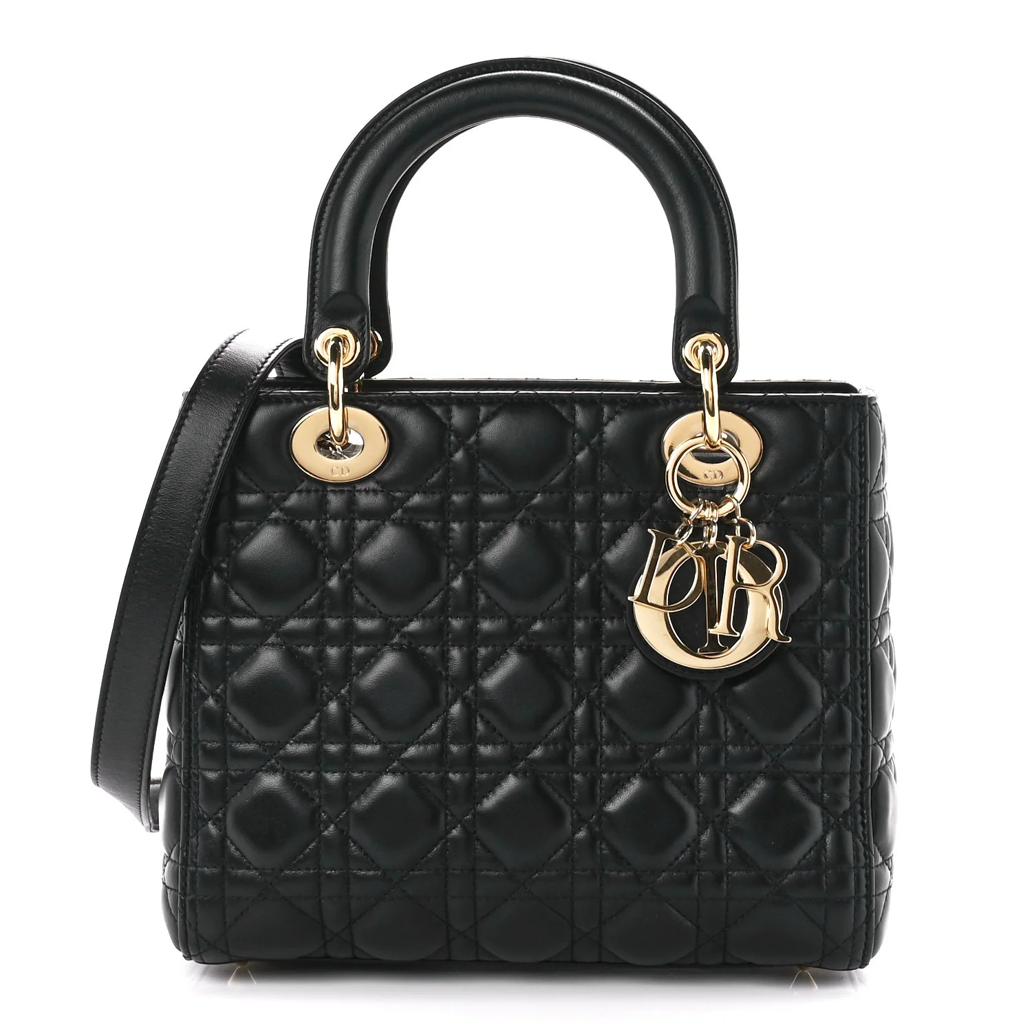 Lambskin Cannage Medium Lady Dior Black | FASHIONPHILE (US)