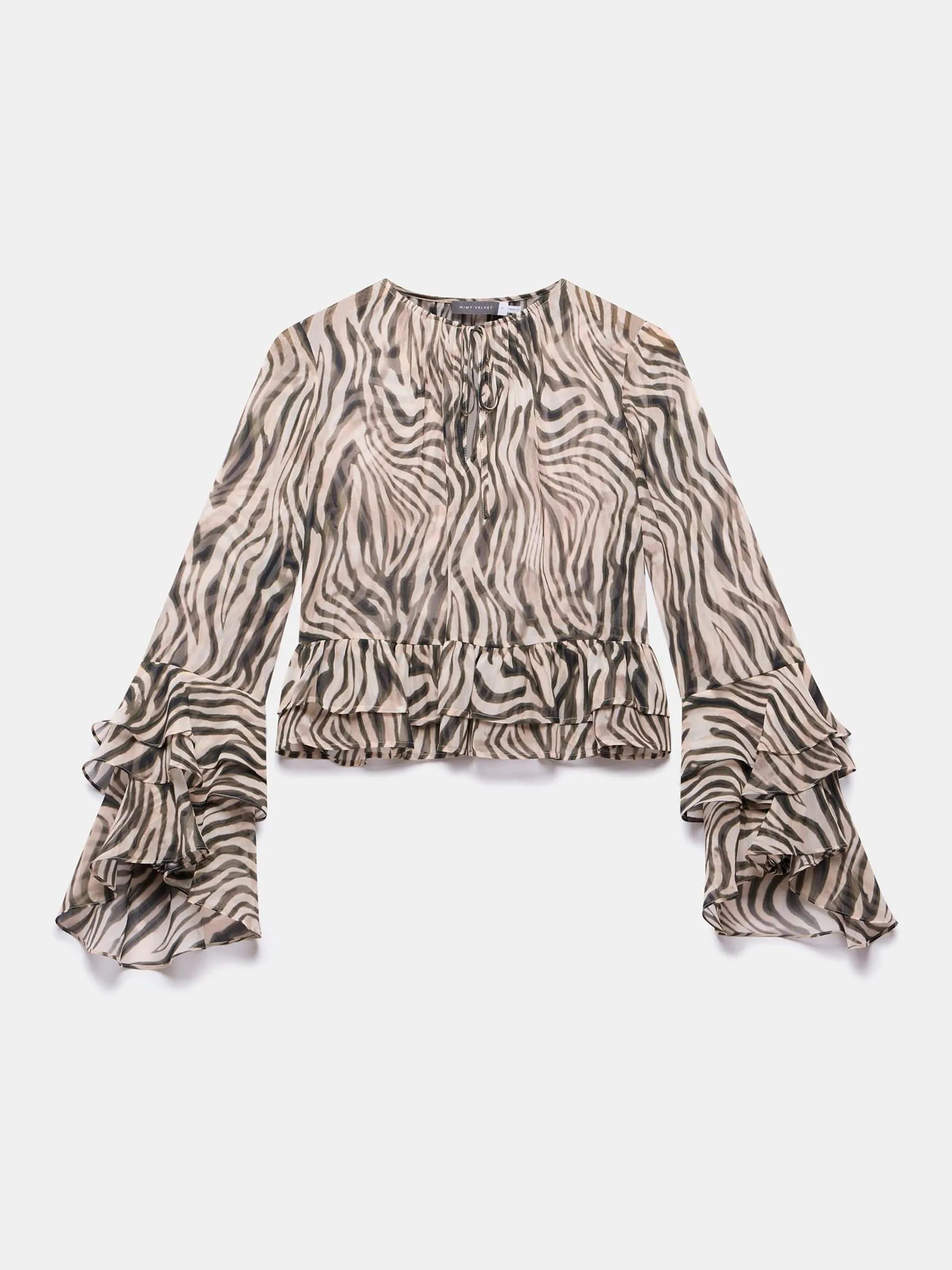 Mint Velvet Mint Velvet Black Zebra Print Ruffle Top | Next US