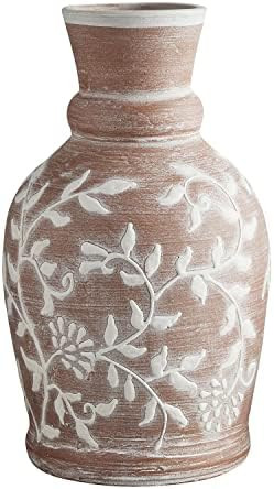 47th & Main Embossed Terracotta Vase, Tall, White Floral | Amazon (US)
