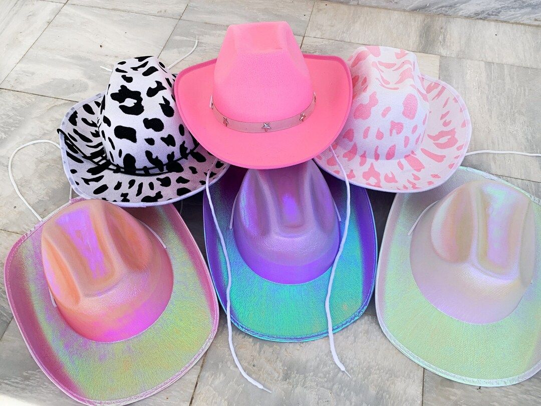 Holographic Cowboy Hat Bachelorette Party Favors | Purple Cowboy Hat | Pink Cowgirl Hat | White B... | Etsy (US)