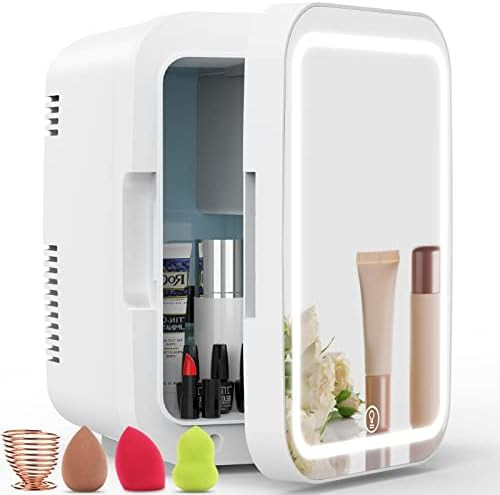 COOSEON Mini Fridge, 4 Liter/6 Can 3 LED Mirror Light Mode, Beauty Fridge with 3 Makeup Sponge Se... | Amazon (US)
