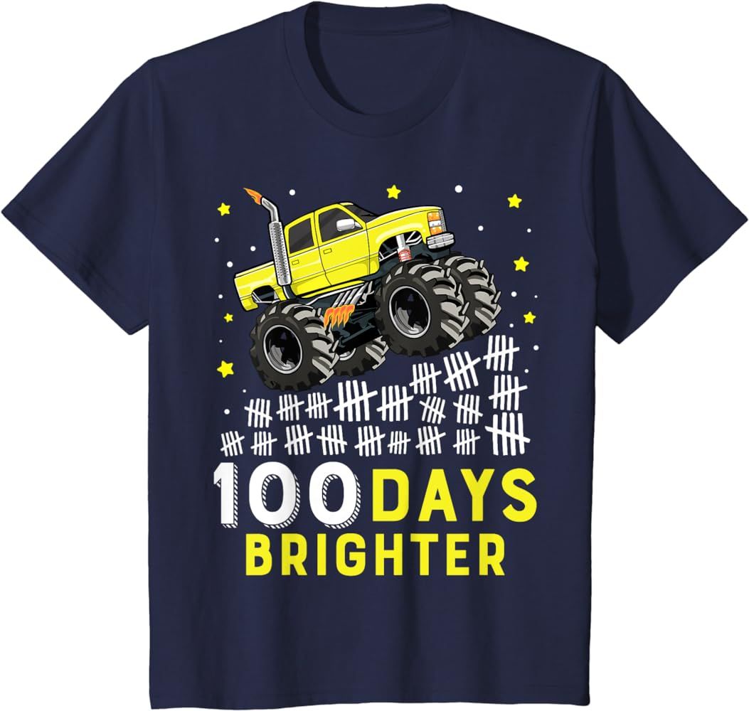 100 Days Brighter Monster Truck 100 Days of School 100th Day T-Shirt | Amazon (US)