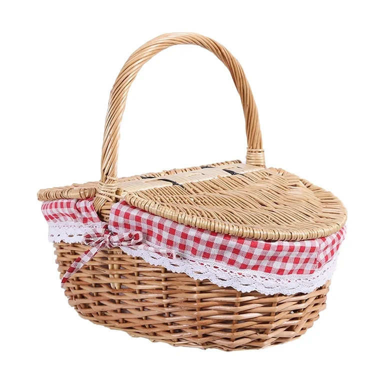 Wicker Picnic Basket for 2 with Handles, Woven Cute Basket with Washable Liner & Dual-Flip Lid, V... | Walmart (US)