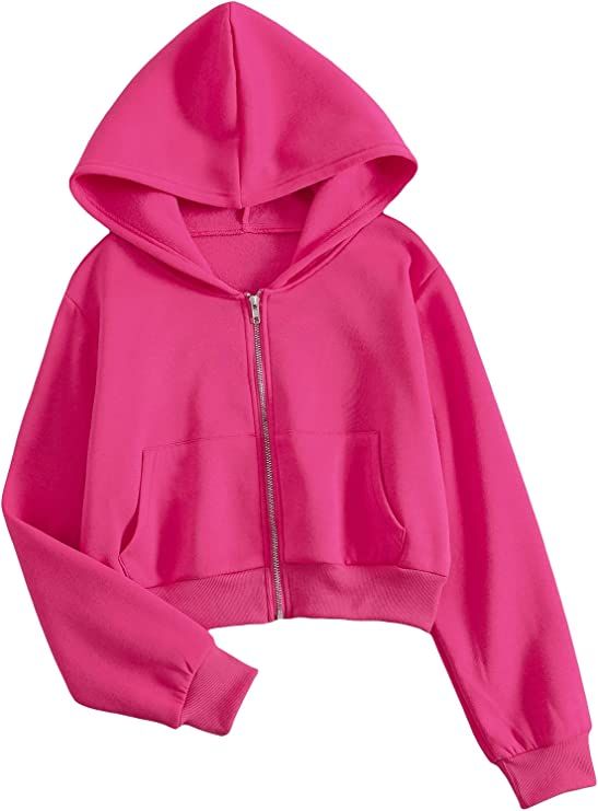 SheIn Women's Casual Long Sleeve Zip Up Hoodie Jacket Drop Shoulder Crop Sweatshirts       Add to... | Amazon (US)