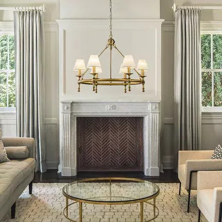 Vintage Brass Chandelier 6-Light Classic Pendant Fixture with White Shades for Elegant Interior L... | Bed Bath & Beyond