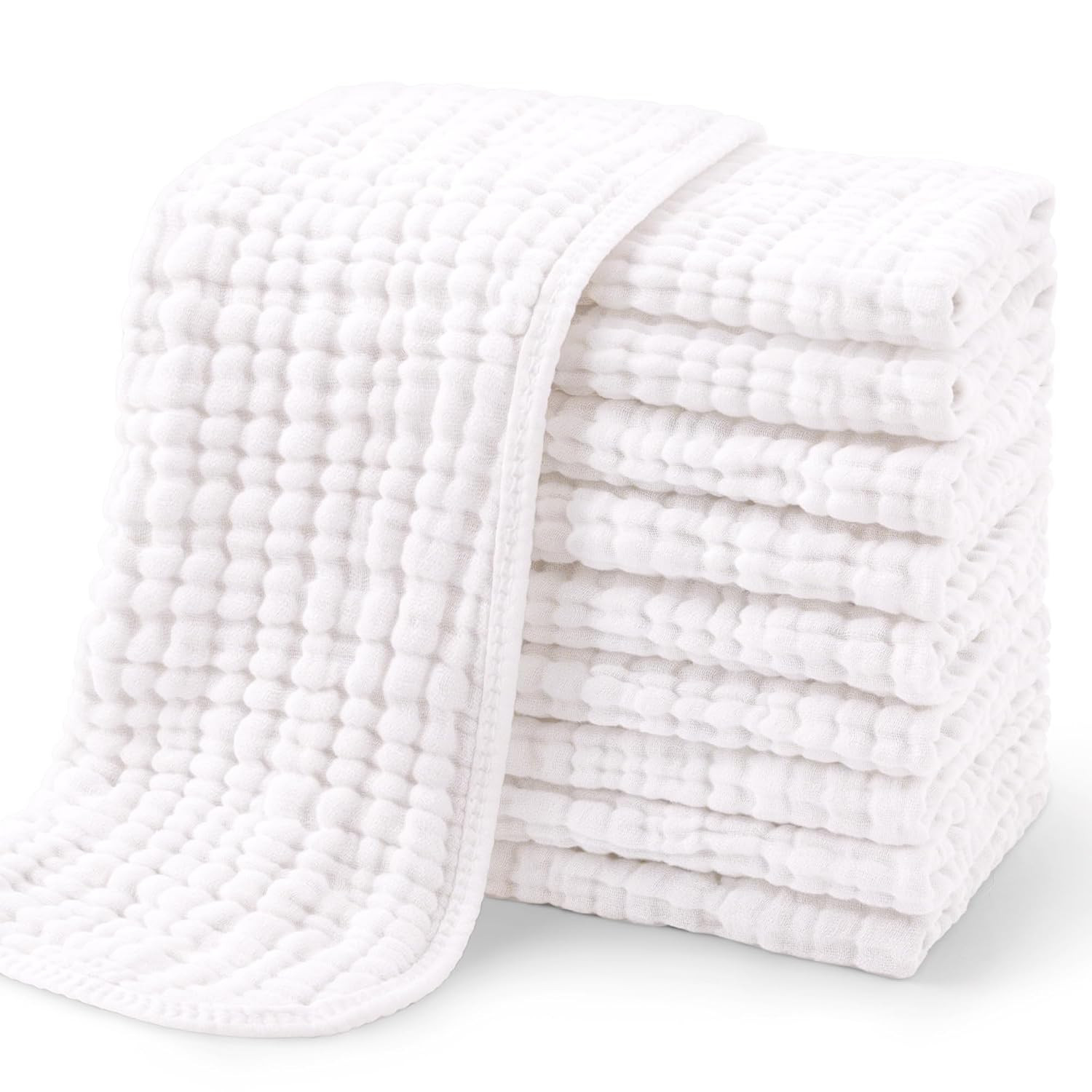 Yoofoss Muslin Burp Cloths for Baby 10 Pack 100% Cotton Baby Washcloths for Boys Girls Large 20''X10'' Super Soft and Absorbent White | Amazon (US)