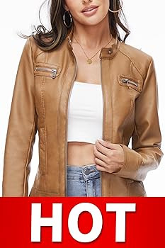 Fahsyee Zip Leather Jackets for Women Motorcycle Faux PU Moto Biker Outwear Coat | Amazon (US)