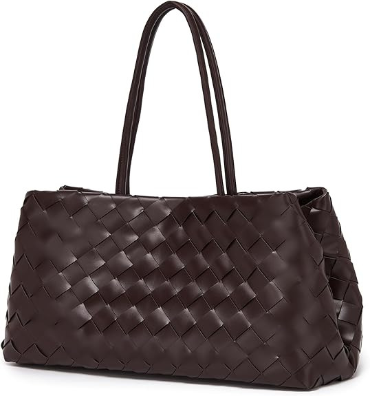 Woven Tote Bag for Women, Vegan Leather Shoulder Handbag with Magnetic Snap Closure, Soft Weave L... | Amazon (US)