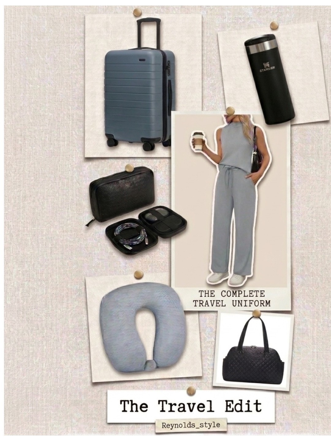 Your go-to travel uniform—comfortable, versatile, and effortlessly put together. Featuring a relaxed matching set, must-have travel accessories, and a sleek carry-on bag for a stress-free, stylish trip.

#LTKTravel #LTKWorkwear #LTKActive