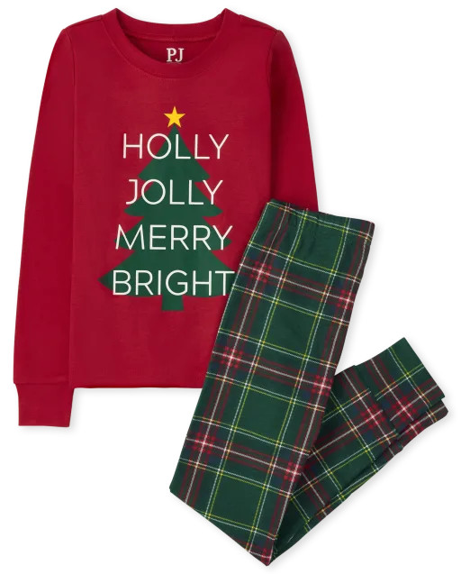 Unisex Kids Matching Family Christmas Long Sleeve 'Holly Jolly Merry Bright' Snug Fit Cotton Paja... | The Children's Place