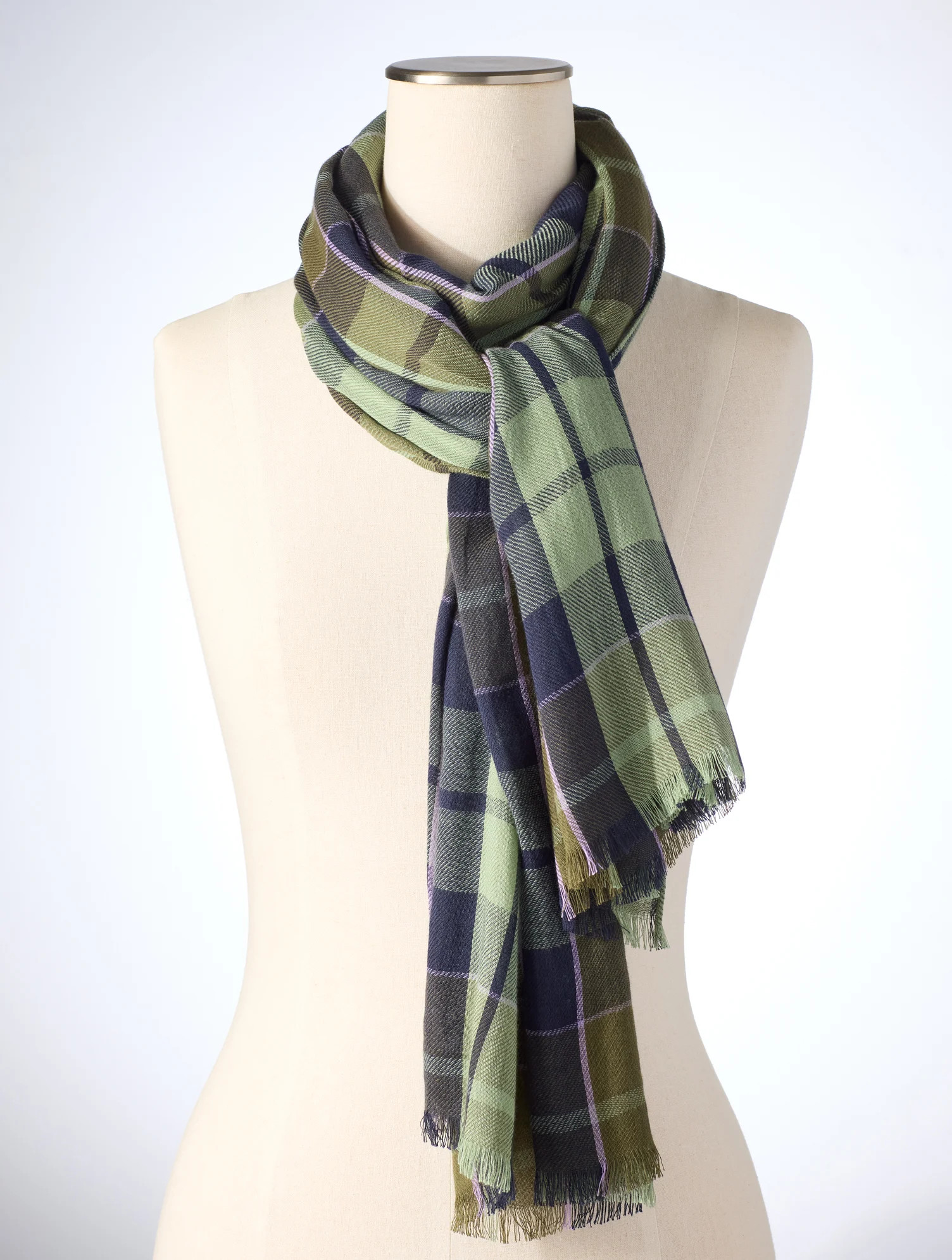 Hunting Plaid Oblong Scarf - Dark Olive - 001 Talbots | Talbots