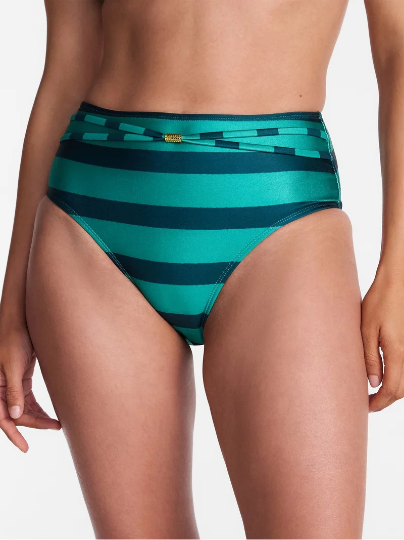 Time and Tru Women's and Women's Plus Size Striped Belted High Waist Bikini Bottoms, Sizes XS-3X | Walmart (US)