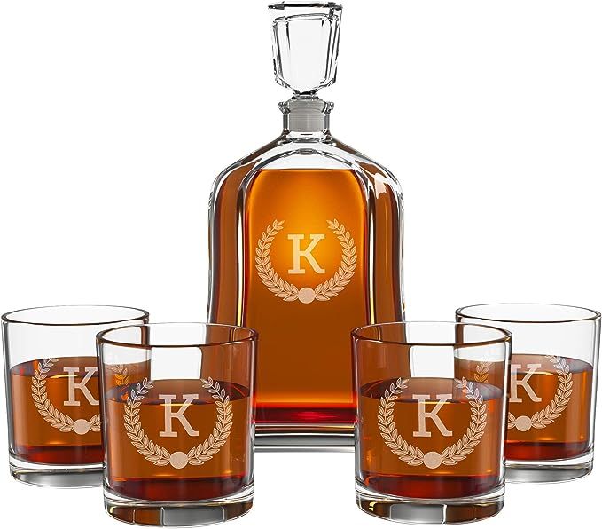 Personalized Whiskey Decanter Set for Men - 9 Design Options - Engraved Liquor Decanter Sets with... | Amazon (US)