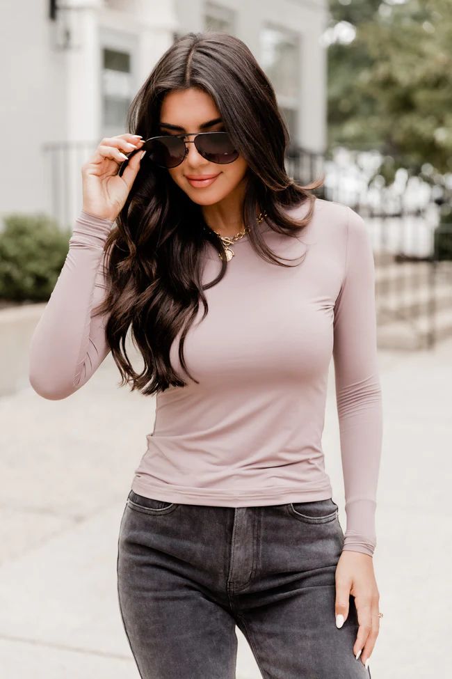 A Lovely Life Taupe Fitted Long Sleeve Layering Tee | Pink Lily