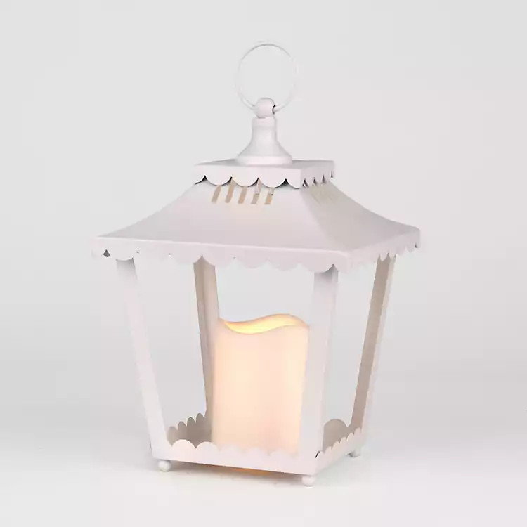 LED White Metal Scalloped Lantern, 10.5 in. | Kirklands