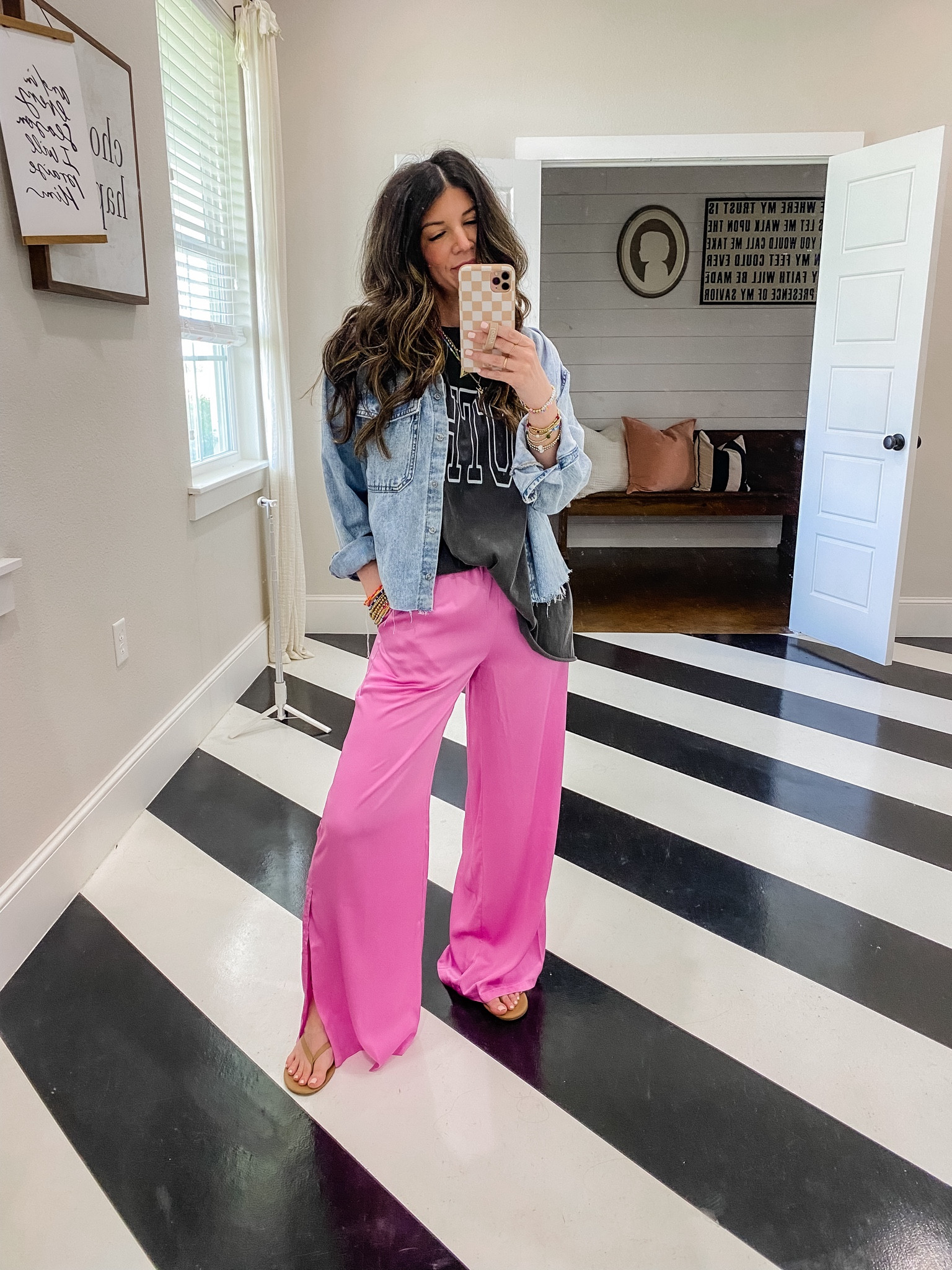 easy satin pajama pants outfit: 
-pink satan pants: true to size 
-mother graphic tee: sized up to xxl & chopped off bottom (code Michelle15) 
-denim button up: true to size & cut the bottom off for a cropped look
-tkees sandals: true to size

teacher outfits

#LTKStyleTip #LTKFindsUnder50 #LTKBacktoSchool