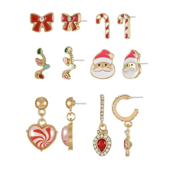 Holiday Time Studs and Drop Earrings, 6 Pairs - Walmart.com | Walmart (US)