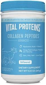 Vital Proteins Collagen Peptides Powder, with Hyaluronic Acid and Vitamin C, Unflavored, 9.33 Oun... | Amazon (US)