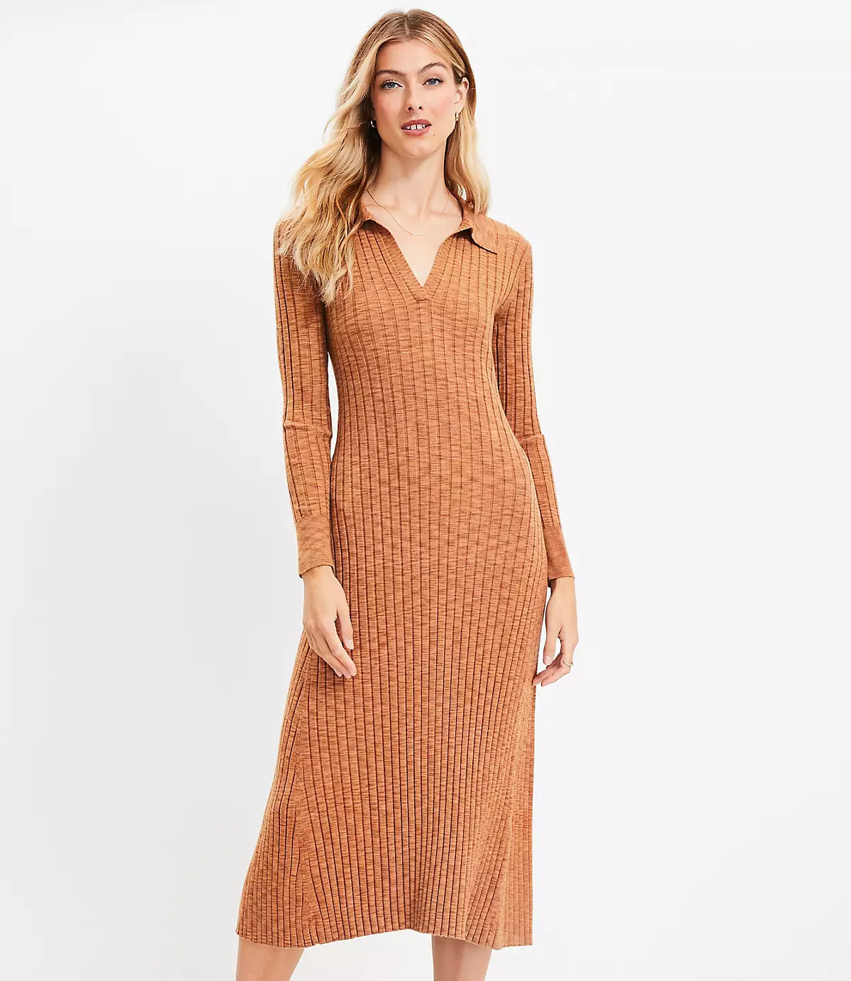 Ribbed Midi Polo Sweater Dress | LOFT