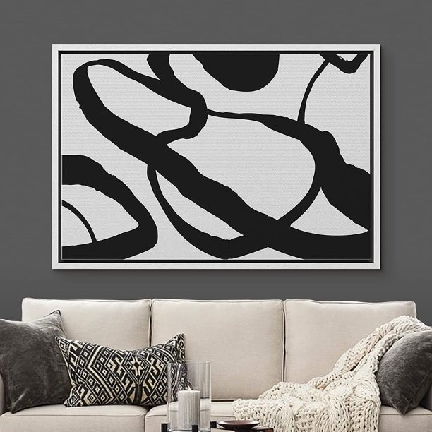 Wall26 Framed Canvas Print Wall Art Swirling Dark Lines on Gray Background Abstract Shapes Illust... | Walmart (US)