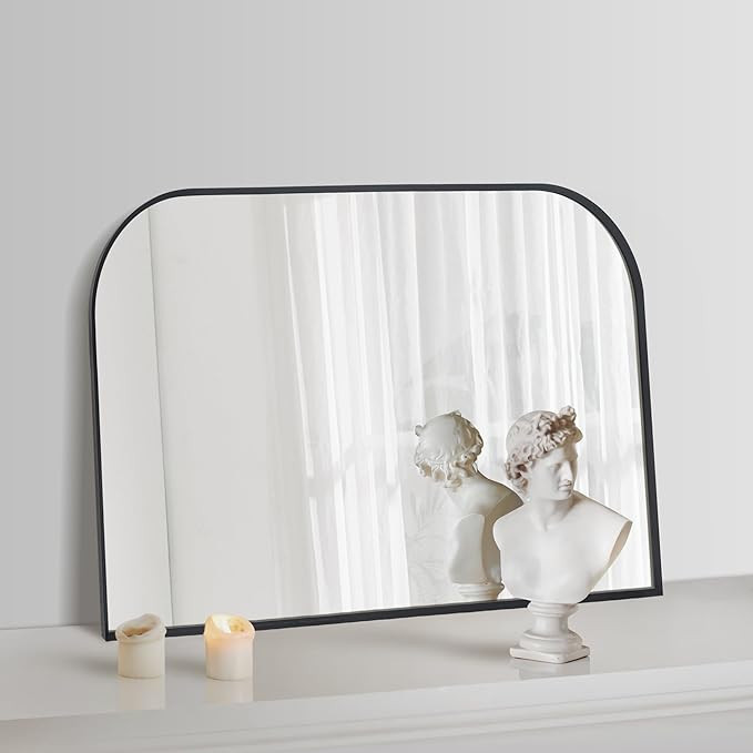 Black Wall Mirror 30" x 20", Modern Mantel Minimalist Home Decor, Brushed Black Metal Framed Arch... | Amazon (US)