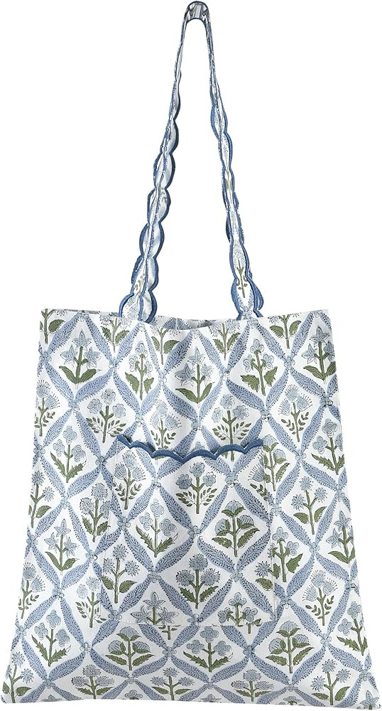 Ridhi Steel blue Floral Hand Block Print Canvas Grocery Bags Bulk 15X16 inch, Reusable Shopping B... | Amazon (US)