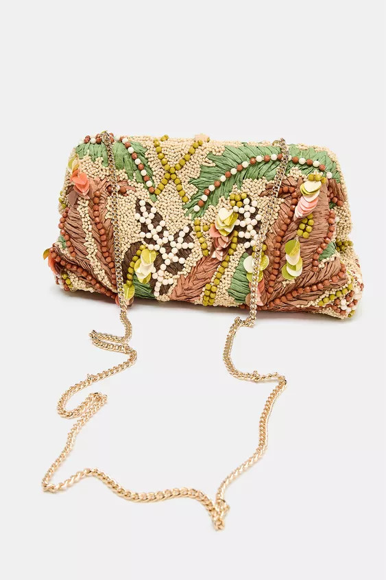 EMBROIDERED BEADED POUCH BAG | Zara US